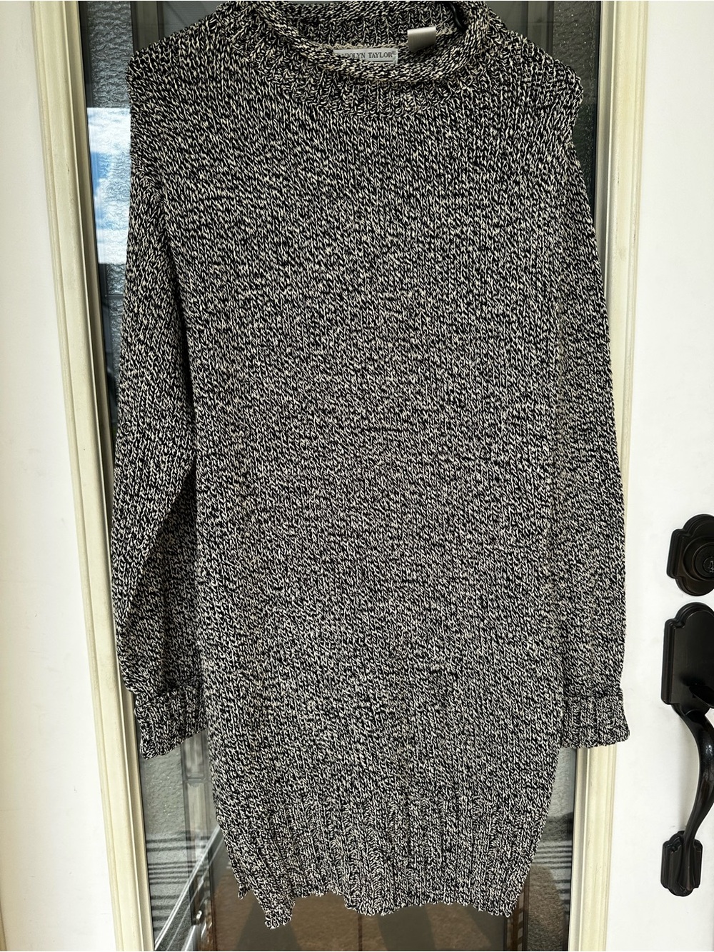 Carolyn Taylor Black and White Marled Crewneck Sweater Dress